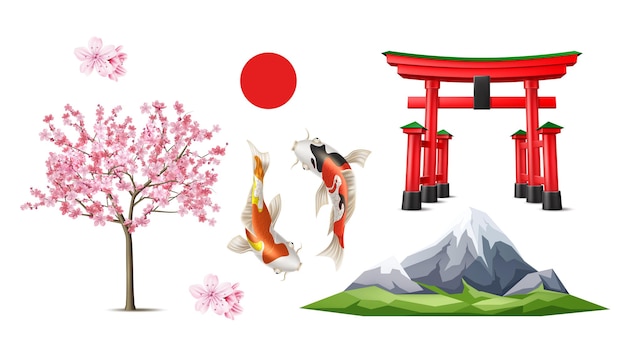 Vector vector japanse torii poort sakura koi carp