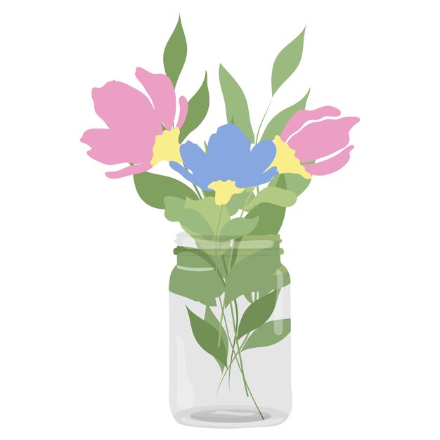 Vector Jar with Floral Arrangement Spring Object Mother's Day Easter