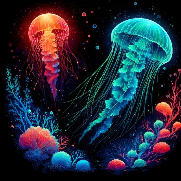 vector jelly fish in deep water