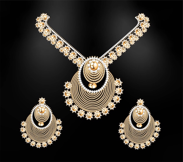 Vector jewelry set of necklace and earrings.