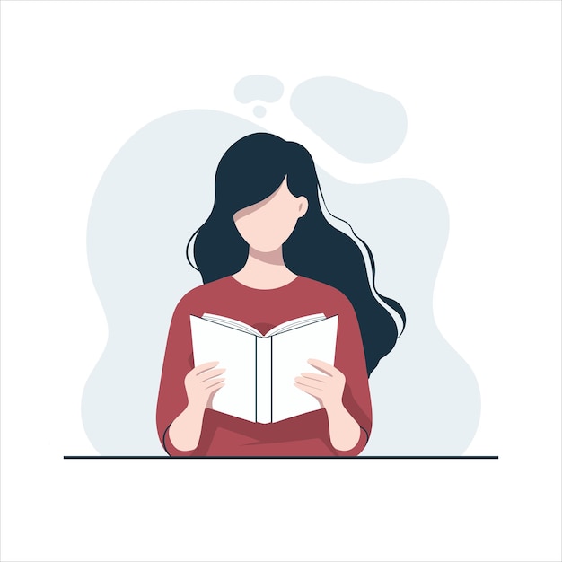 Vector vector jonge vrouw zit een boek te lezen platte stijl vector illustratie