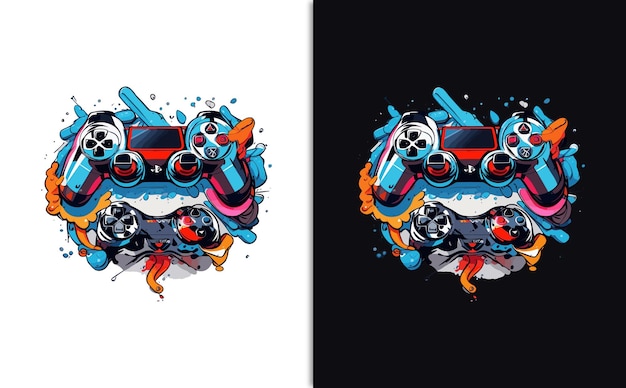 Illustrazione del game pad dei joystick vettoriali con illustrazione colorata per stampe su tshirt