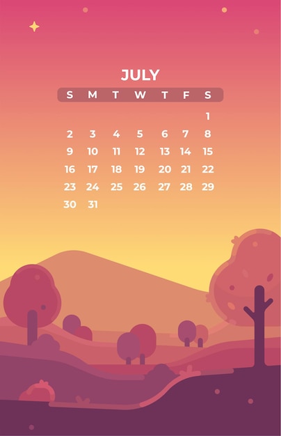 Vector juli landschap kalender illustratie