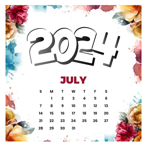 Premium Vector Vector July floral calendar 2024