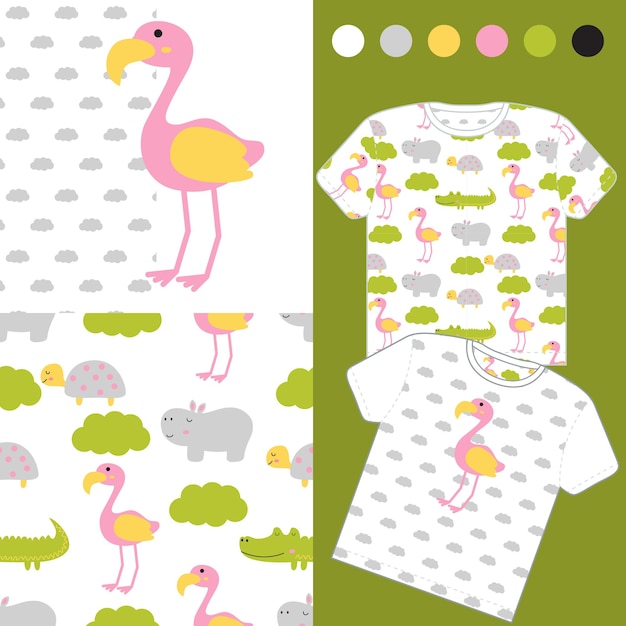 Vector vector jungle animal fashion design set for baby wear collection