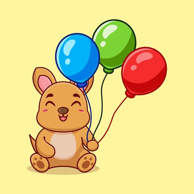 Vector kangaroo holding balloon cute cartoon vector icon illustration animal nature icon concept