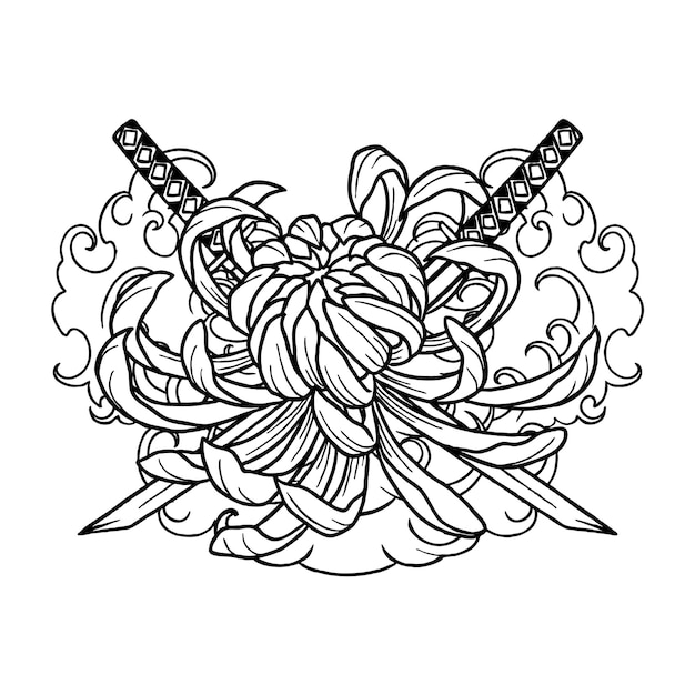 vector katana sword with chrysanthemum flowers japanese art illustration