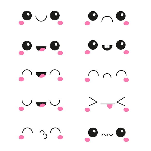 Kawaii Faces Japanese Kawaii Anime Kids Happy Applique Cartoon  Mammal Nature png  PNGWing