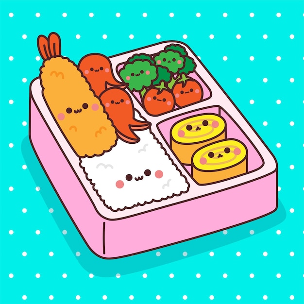 Vector vector kawaii bento japanse lunch box illustratie