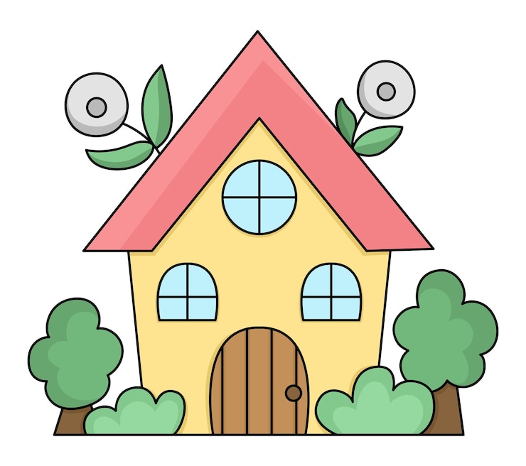 Vector vector kawaii country house icon for kids cute easter symbol illustration funny cartoon cottage with trees and flowers adorable spring garden clipartxa