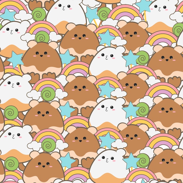 Vector kawaii cute doodle cartoon seamless pattern in pastel colour