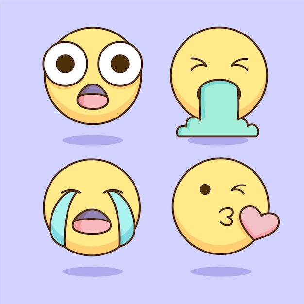 Векторная коллекция наклеек Kawaii Emoji