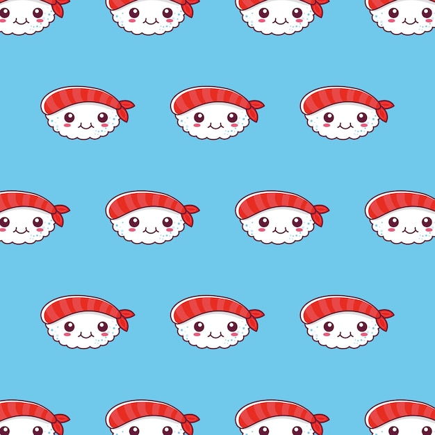 Vector kawaii pattern with cute sushi japanese food