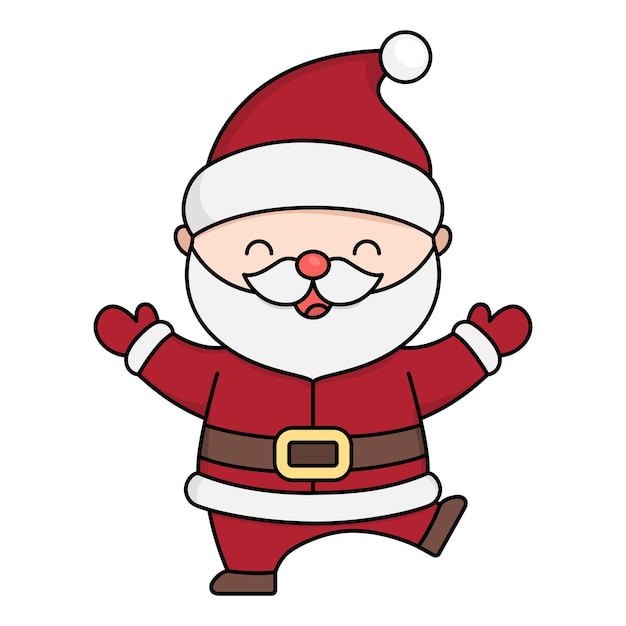 Vector kawaii santa claus cute happy father frost illustration isolated on white background christmas winter or new year joyful character funny cartoon holiday icon