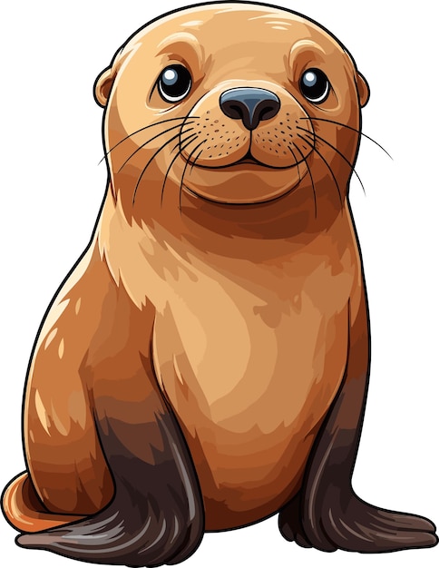 Vector vector kawaii sea lion sticker illustration