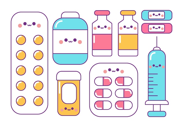 Vector Kawaii Style Medicine Collection