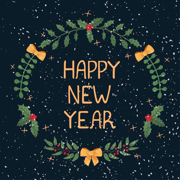 Vector kerst krans sjabloon belettering Happy New Year Hand loting frame