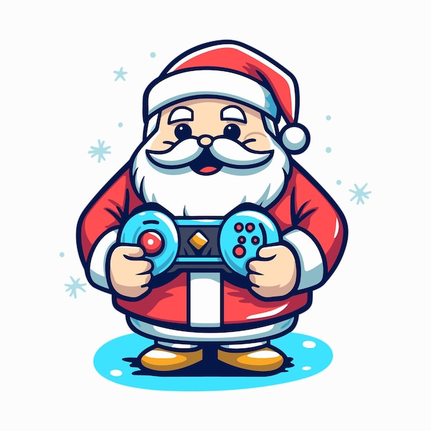 vector Kerstman speel een spel met de gamecontroller