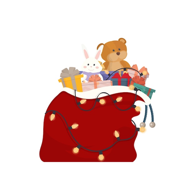 Vector Kerstman tas met speelgoed en geschenken.