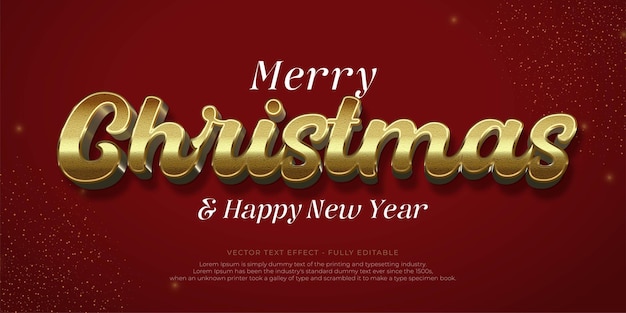 Vector kerstmis 3D tekst effect met gouden kleur op rode achtergrond
