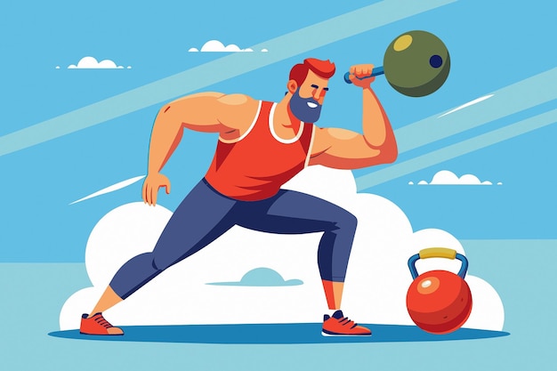 vector kettlebell push press exercise clipart