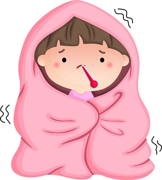 a vector of a kid having flu