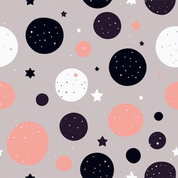 Vector Kids Doodle Abstract Stars and Planets Seamless Surface Pattern for Products or Wrapping Paper Prints