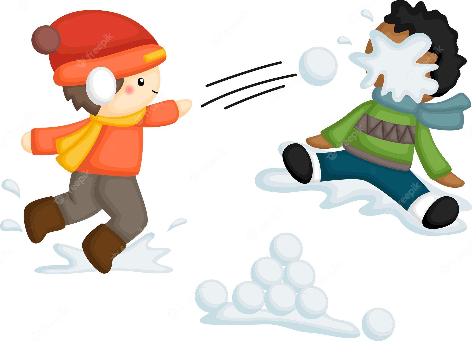 Premium Vector | A vector of kids having snowball fight