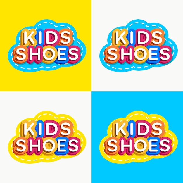 Vector kids shoes logo set colorful style for game zone kids shop baby club children school clothes company toys shop toy market cafe education club kid store firm cartoon label 10 eps