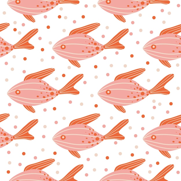 Vector kinderachtig naadloos patroon met hand getrokken vissen kinderachtige textuur