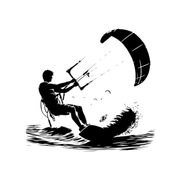 Vector kitesurfing vector illustration silhouette style