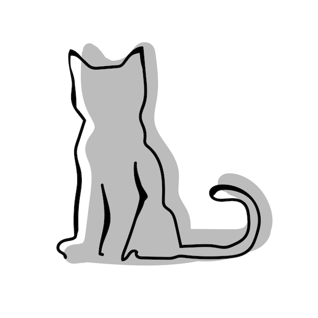 Vector kitten silhouette contour illustration gray cat on white background