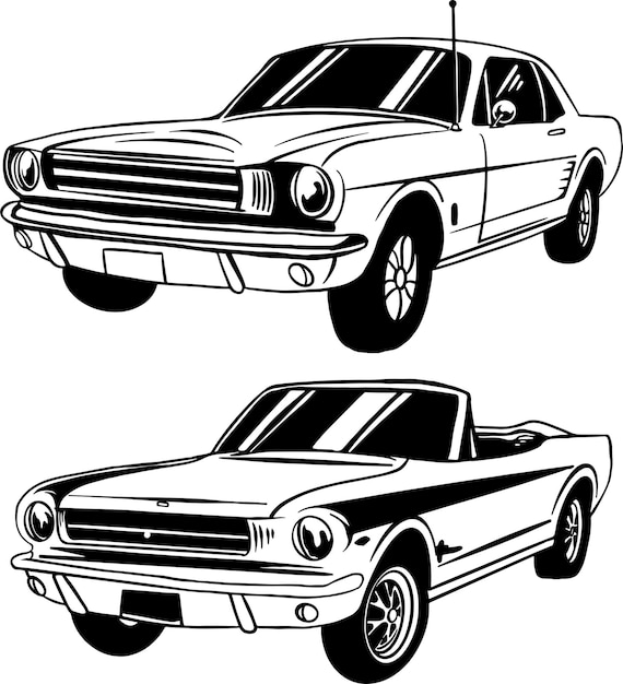 Vector vector klassieke auto illustratie zwart-wit