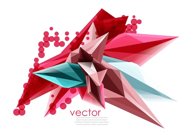 Vector vector kleur glaskristallen op witte achtergrond geometrische abstracte compositie met glazen edelstenen en copyspace achtergrond sjabloon