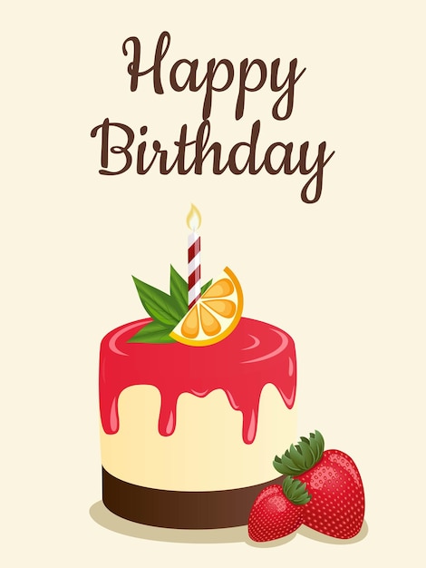 Vector kleurrijke Happy Birthday poster met aardbeien cheesecake