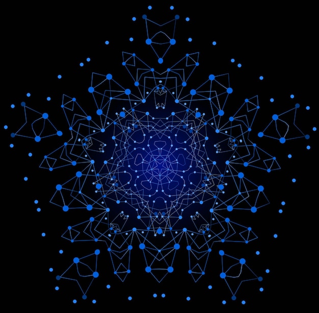 Vector kleurrijke heldere vorm, moleculaire structuur met lijnen en stippen achtergrond.