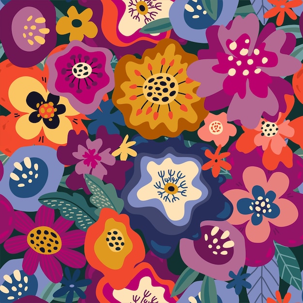 Vector kleurrijke natuurlijke naadloze patronen met bloemen, bladeren en planten