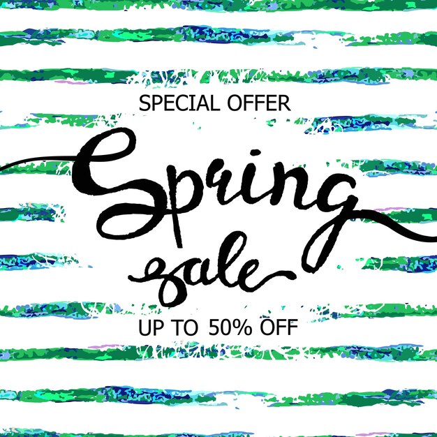 Vector kleurrijke poster lente verkoop met abstracte gestreepte aquarel textuur achtergrond