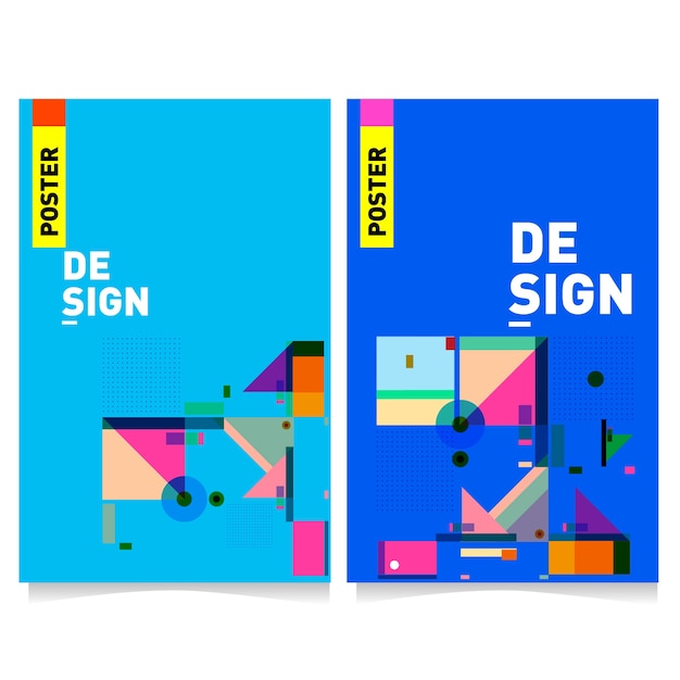 Vector kleurrijke poster ontwerpsjabloon met memphis stijl achtergrond