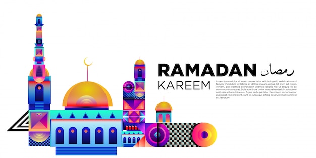 Vector kleurrijke ramadan islamitische wenskaart en banner