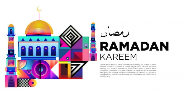 Vector kleurrijke ramadan islamitische wenskaart en banner