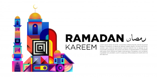 Vector kleurrijke ramadan islamitische wenskaart en banner