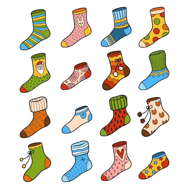 Vector vector kleurrijke set sokken met geometrische en kerstversieringen