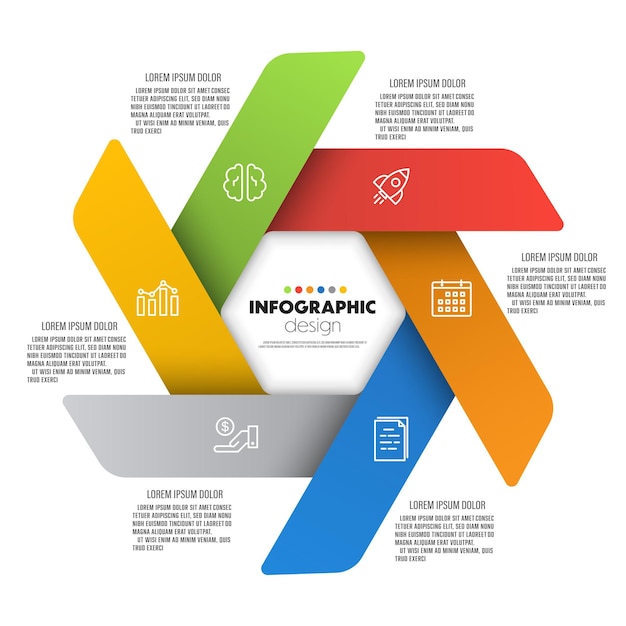 Vector vector kleurrijke zeshoek sjabloon infographic bedrijf met 6 stappen sjabloon voor presentatie