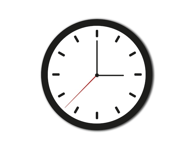 Vector klokpictogram op witte achtergrond Bekijk tijd illustratie Zwarte klok met schaduw 10 eps