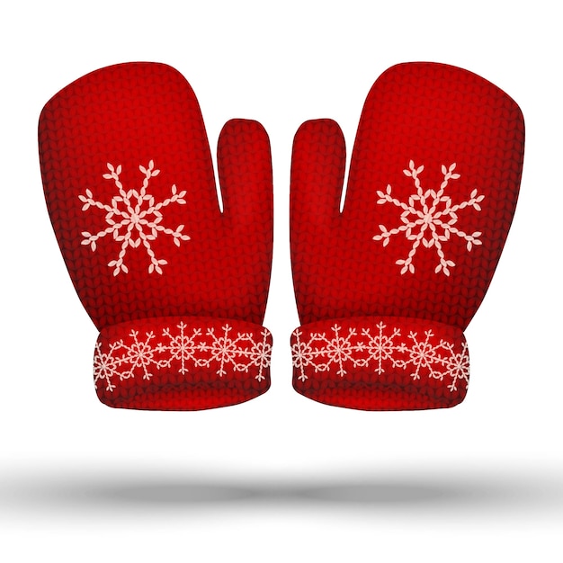 Вектор Вектор вязаные зимние красные перчатки. изолированные на белом фоне