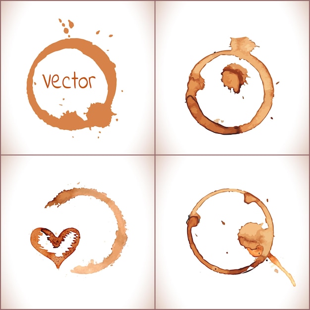 Vector koffie verf vlekken spatten en harten