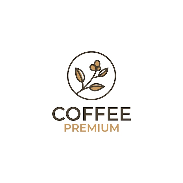 Vector koffieboon met blad voor natuurlijk café concept logo ontwerp illustratie idee