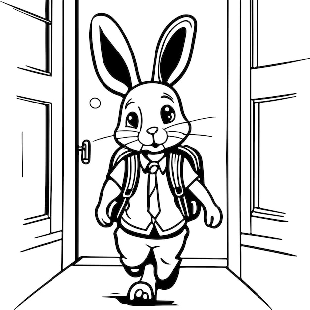 Vector konijn cartoon konijn met rugzak op school schattig sketch personage ontwerp konijn schooljongen in