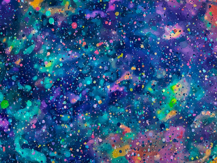 Vector vector kosmische achtergrond met aquarel textuur levendige spetteringen en zachte gloed geïnspireerd door sterrenstelsels